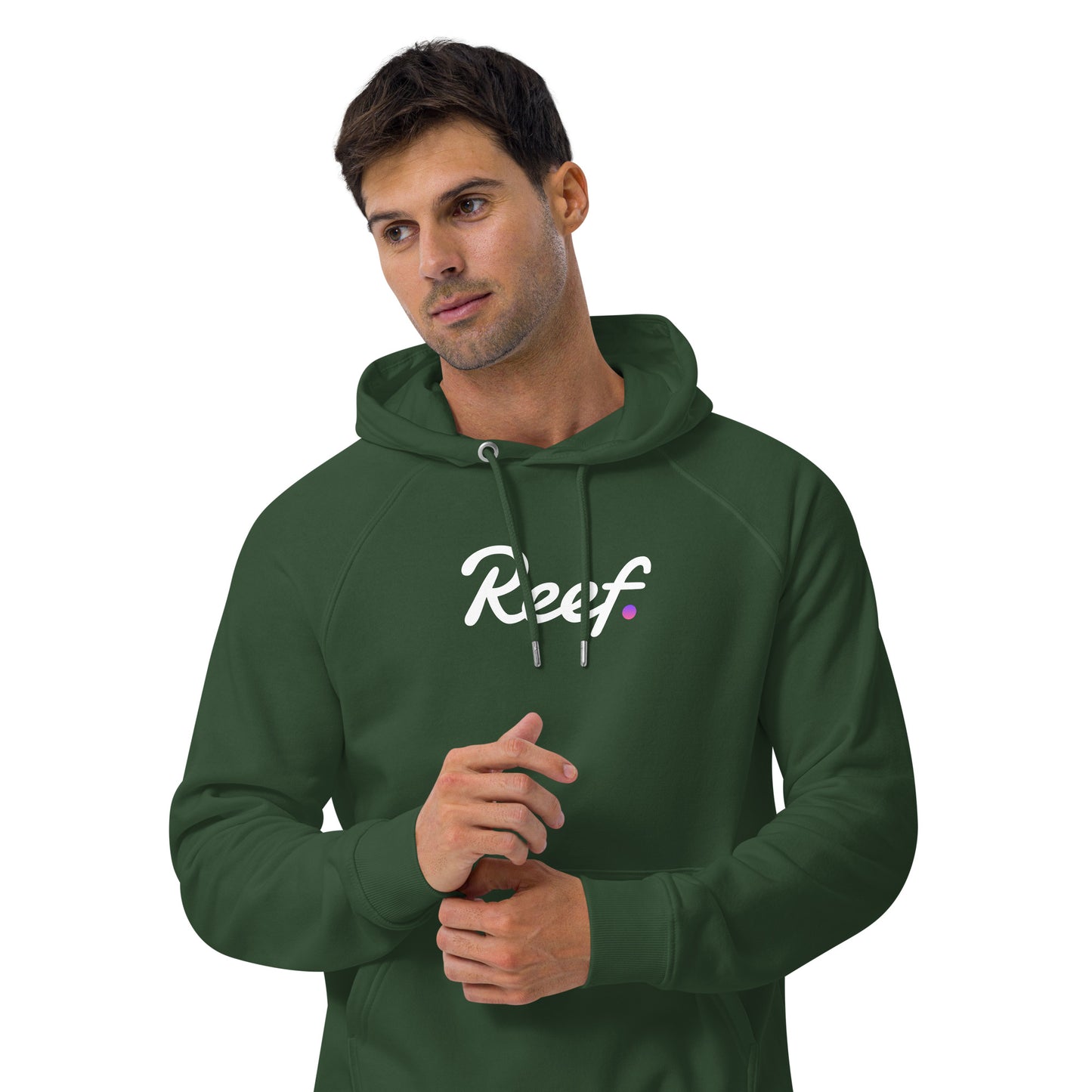Unisex eco-friendly raglan hoodie - white logo